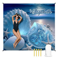 Customized Shell Pearl Beach Scene Beach Mat - Personalized Name Waterproof Sand-proof Pad - Gifts for Beach Tourism,Hiking Trips - Joliny