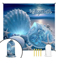 Customized Shell Pearl Beach Scene Beach Mat - Personalized Name Waterproof Sand-proof Pad - Gifts for Beach Tourism,Hiking Trips - Joliny