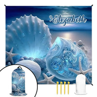 Customized Shell Pearl Beach Scene Beach Mat - Personalized Name Waterproof Sand-proof Pad - Gifts for Beach Tourism,Hiking Trips - Joliny