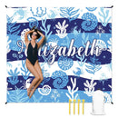 Customized Blue Ocean Theme Beach Mat - Marine Life Cartoon Print - Gifts for Beach Tourism,Hiking Trips - Joliny