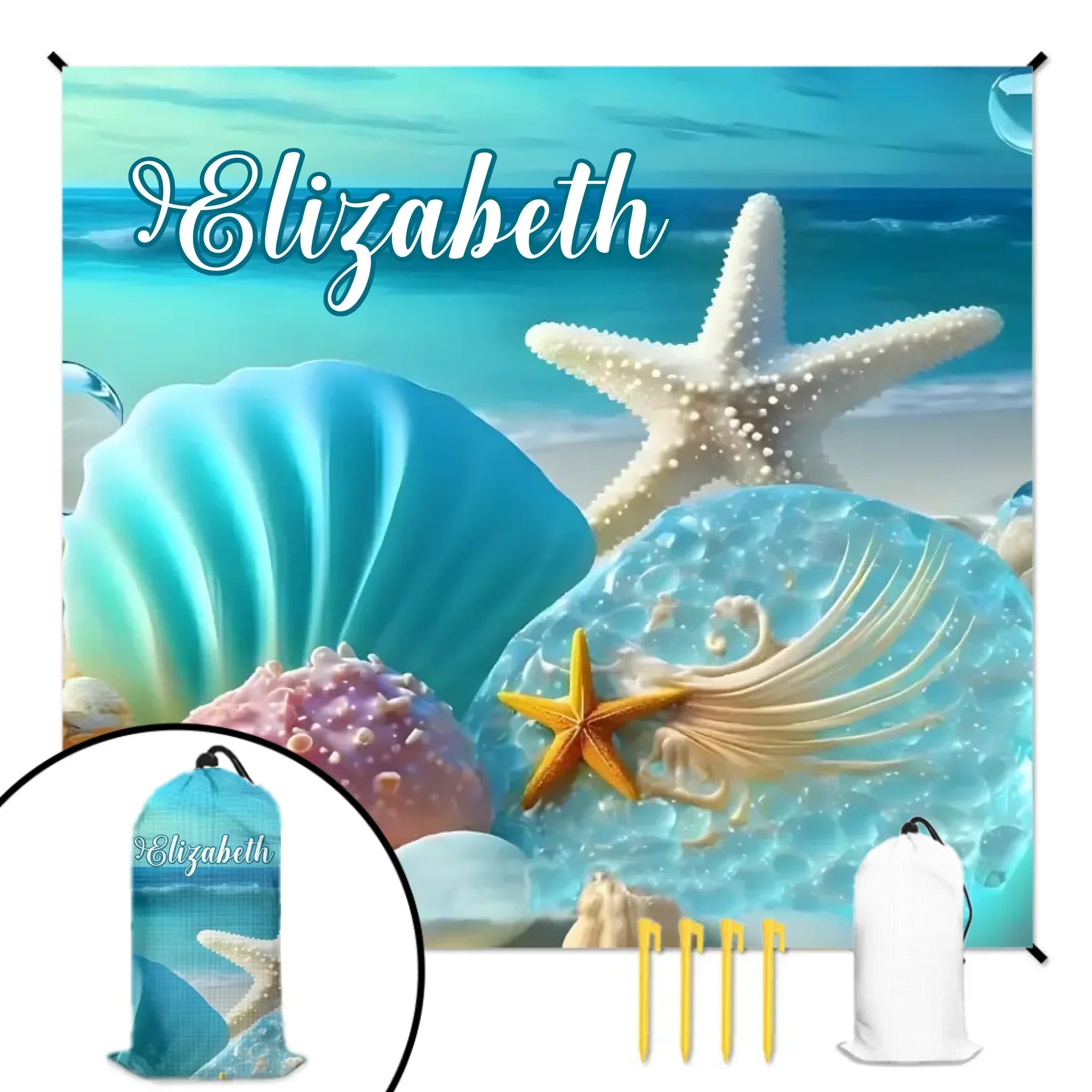 Customized Marine Life Beach Mats - Personalized Name - Gifts for Beach Tourism,Hiking Trips