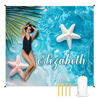 Starfish in the Waves - Personalized Name on Beach Mat - Gifts for Beach Tourism,Hiking Trips - Joliny