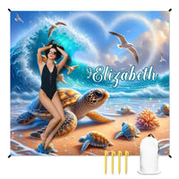Customized Turtle Theme Beach Mat - Personalized Name - Gifts for Beach Party - Joliny