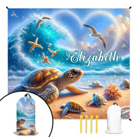 Customized Turtle Theme Beach Mat - Personalized Name - Gifts for Beach Party - Joliny