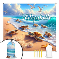 Customized Turtle Theme Beach Mat - Personalized Name - Gifts for Beach Tourism,Hiking Trips - Joliny