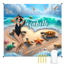 Customized Turtle Theme Beach Mat - Personalized Name - Gifts for Beach Tourism,Camping - Joliny
