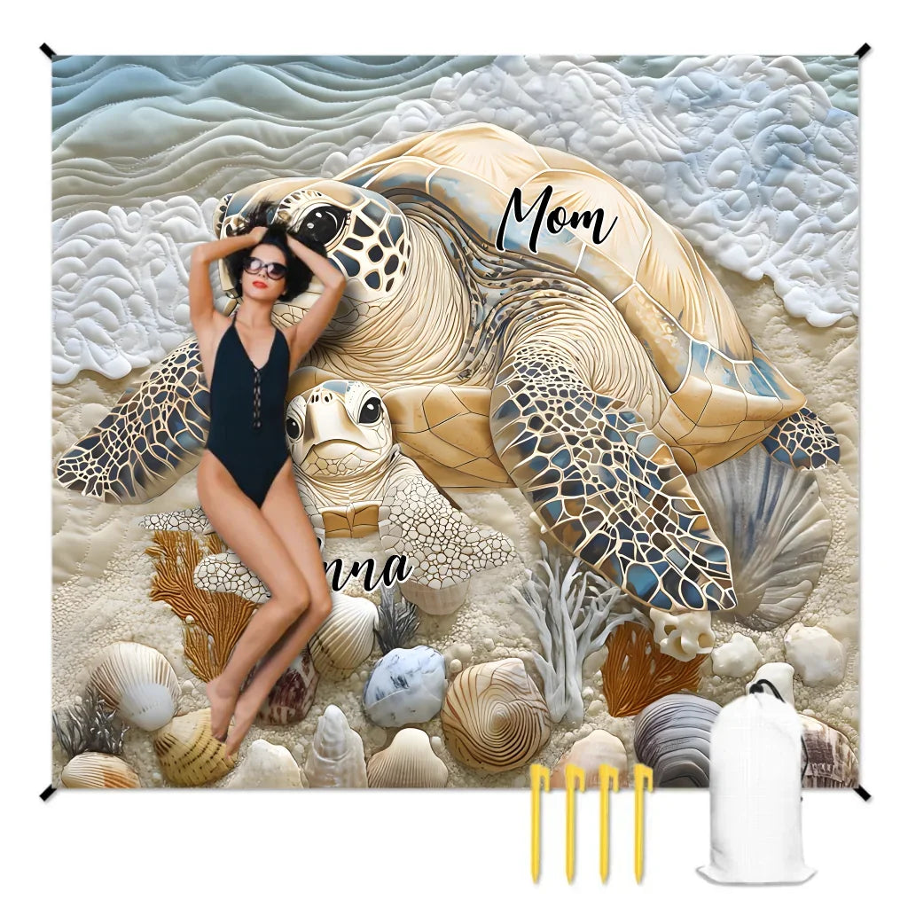 Custom Embossed Sea Turtle Design Beach Mat - Personalized Names - Gifts for Beach Tourism,Camping - Joliny