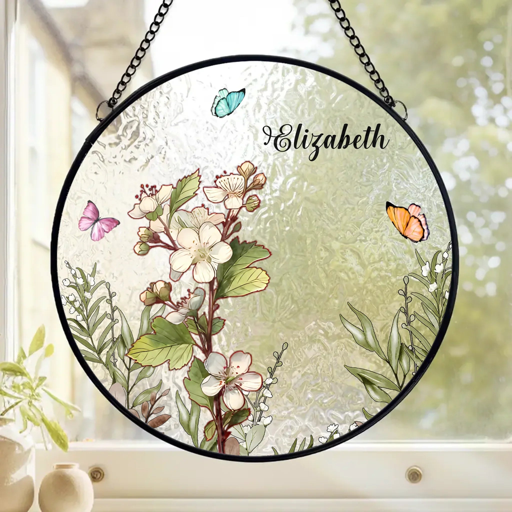 Custom Family Birth Flowers Glass Suncatcher - Personalized Garden Gift