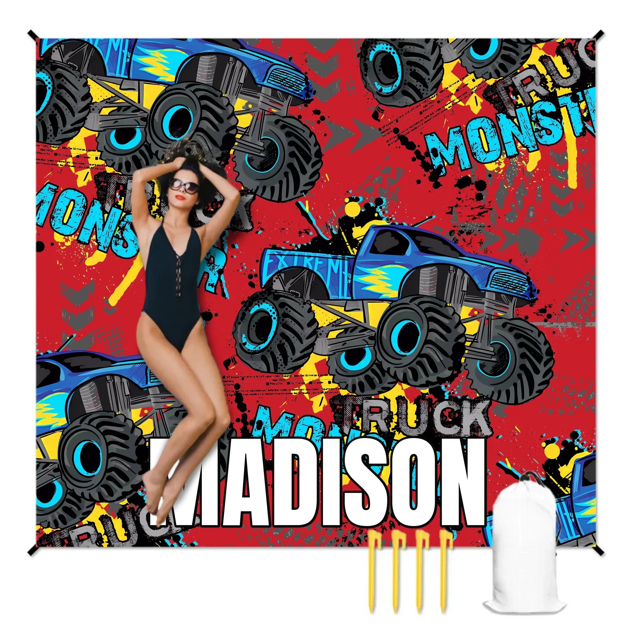 Personalized Monster Truck Name Custom Beach Mat