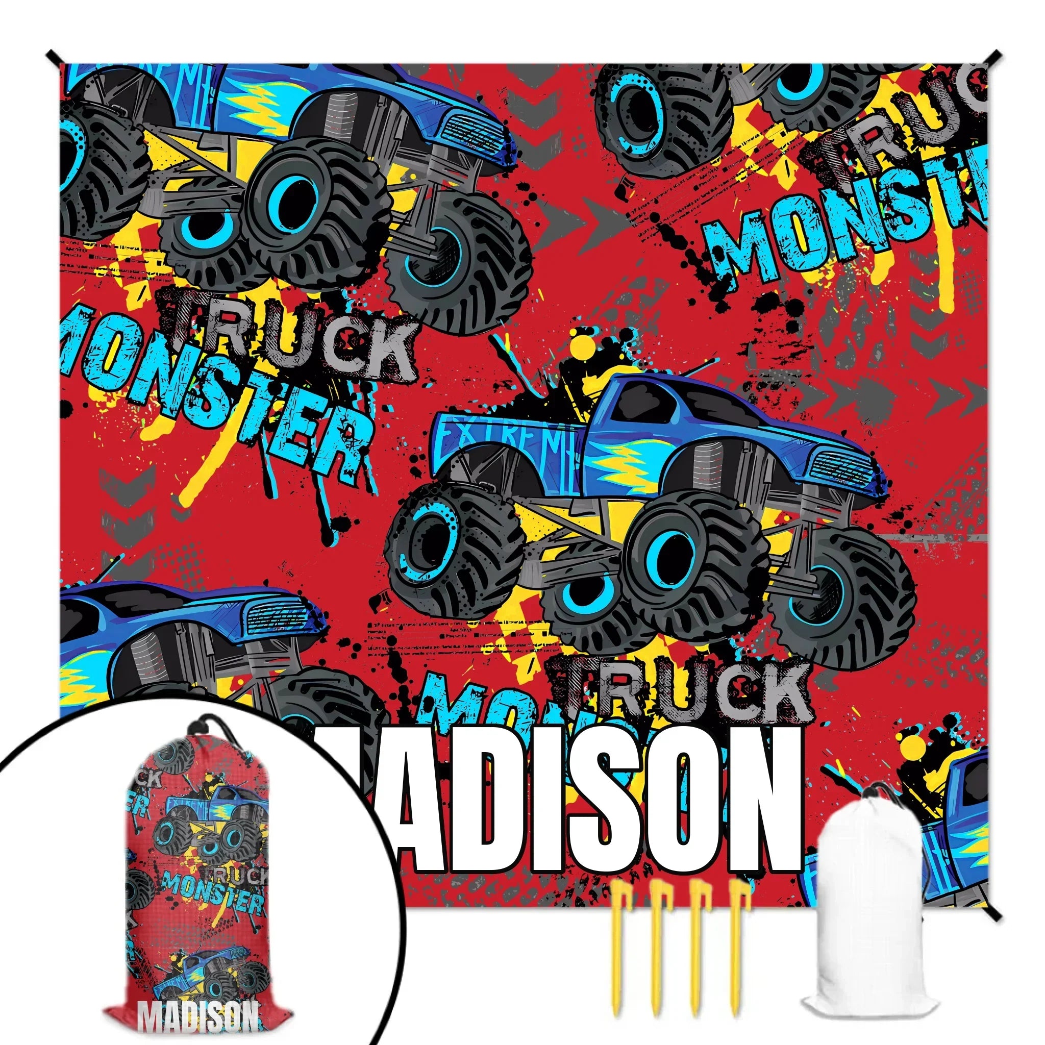 Personalized Monster Truck Name Custom Beach Mat