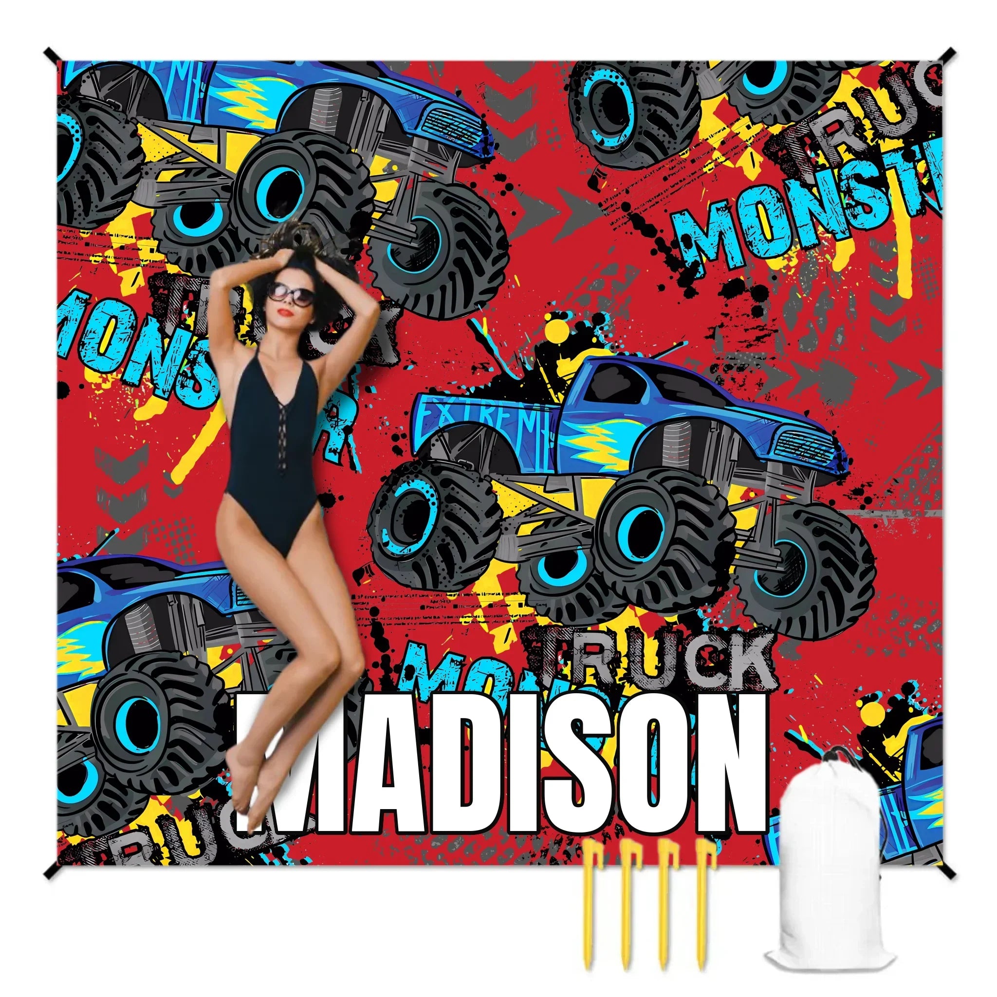 Personalized Monster Truck Name Custom Beach Mat - Joliny