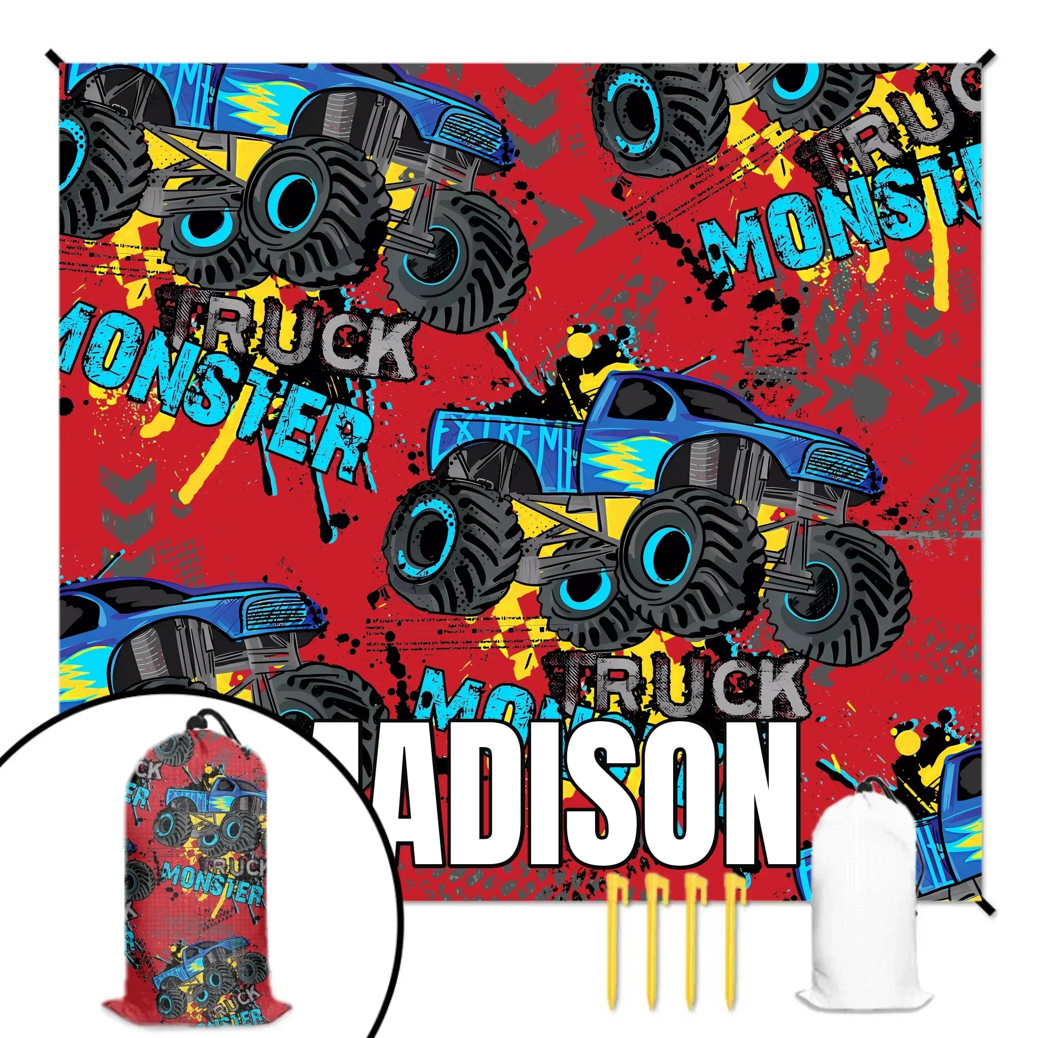 Personalized Monster Truck Name Custom Beach Mat - Joliny