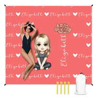 Cute Cartoon Character - Personalised Name Heart Birth Flower Beach Mat - Joliny