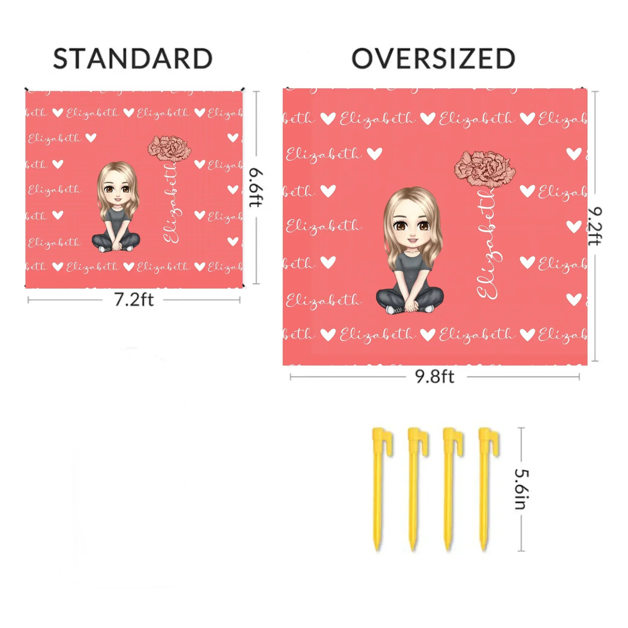Cute Cartoon Character - Personalised Name Heart Birth Flower Beach Mat - Joliny