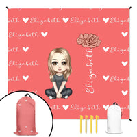 Cute Cartoon Character - Personalised Name Heart Birth Flower Beach Mat - Joliny