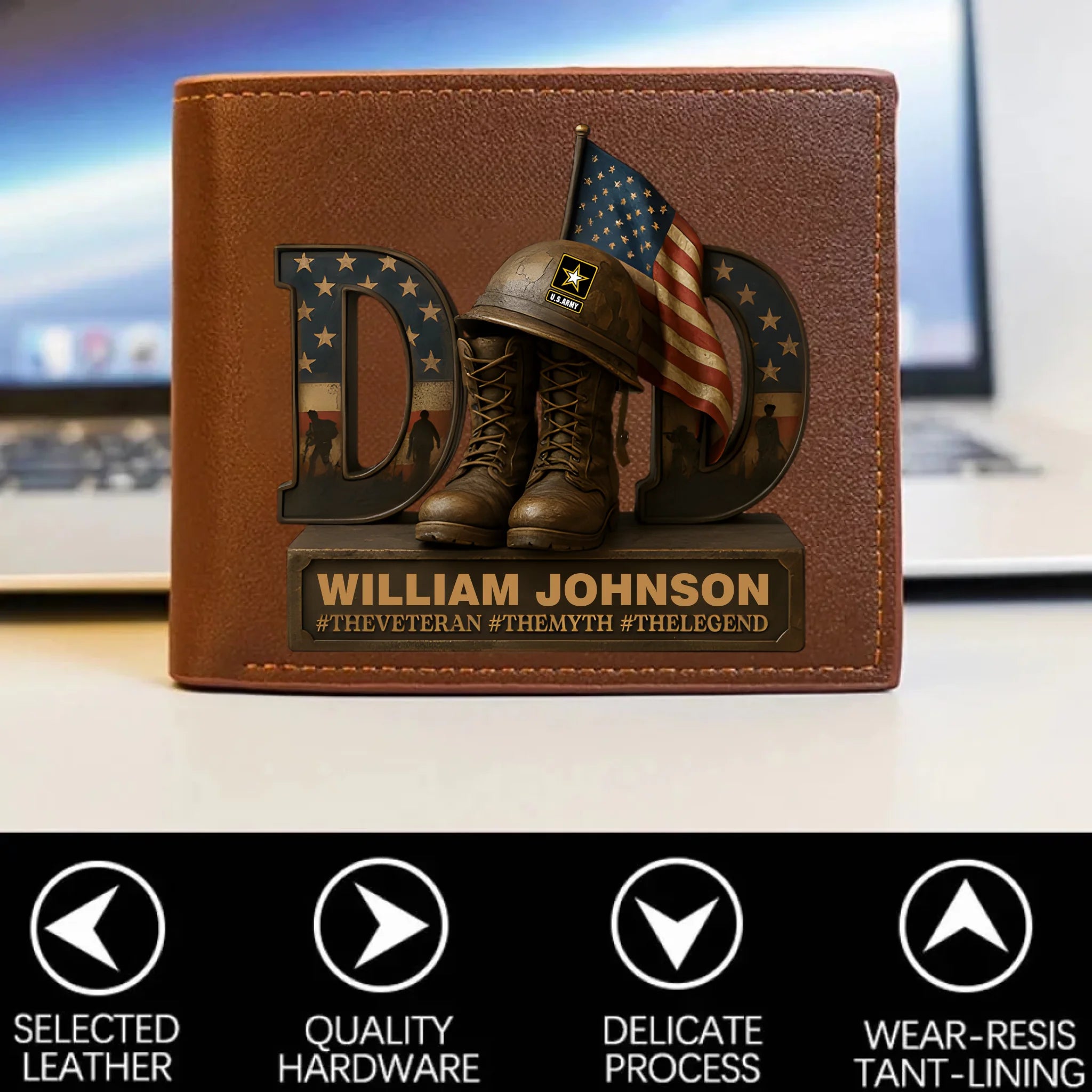 Veteran Dad Leather Wallet ,Personalized Gifts For Dad