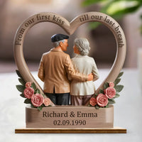 From Our First Kiss Till Our Last Breath - Personalized Name and Date 2-Layered Wooden Plaque With Flat Stand - Joliny
