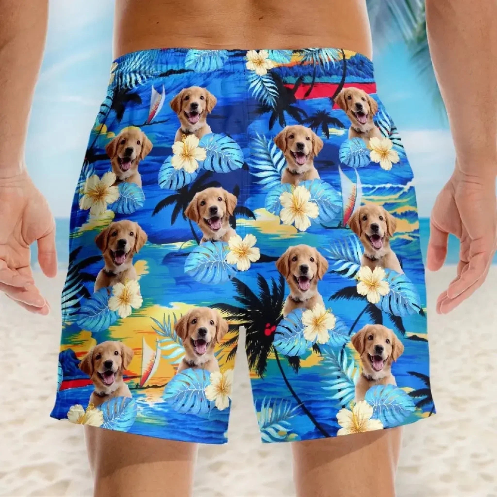 Custom Photo Life Is Better With Sandy Paws - Dog & Cat Photo Personalized Tropical Hawaiian Men Beach Shorts