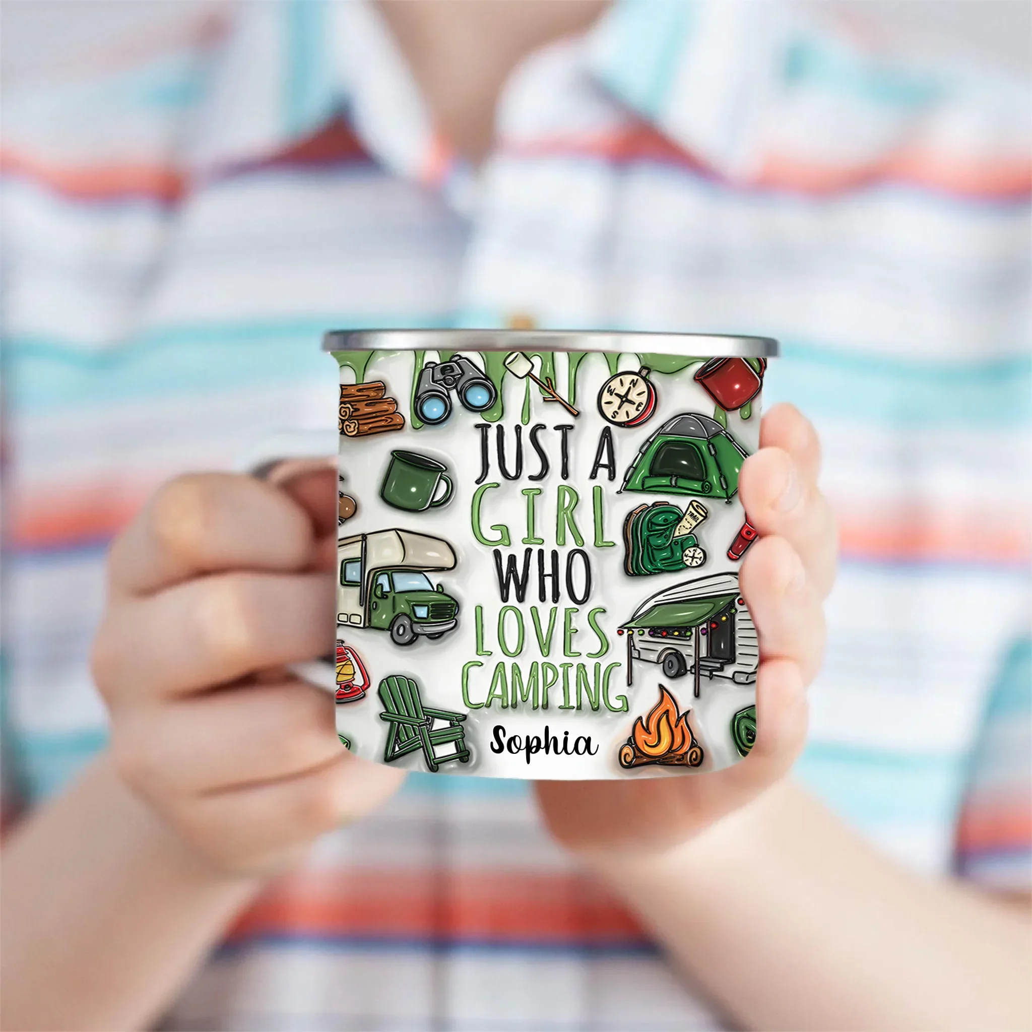 Just A Girl/Boy Who Loves Camping - Personalized Camping Enamel Mug