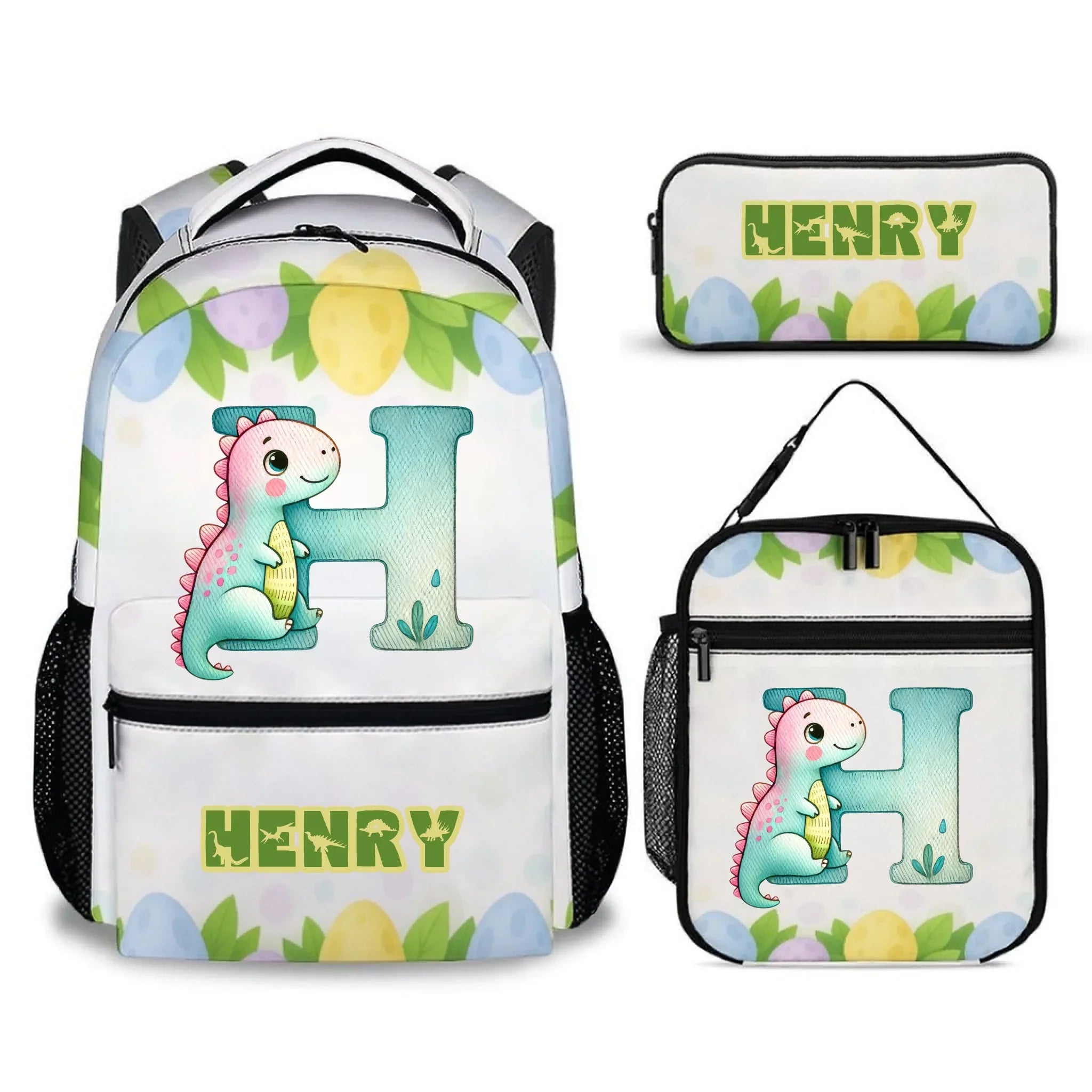 Customized Backpacks for Kids - Cartoon Dinosaur Design with Customized Name and Initials - School Season Gift for Kids