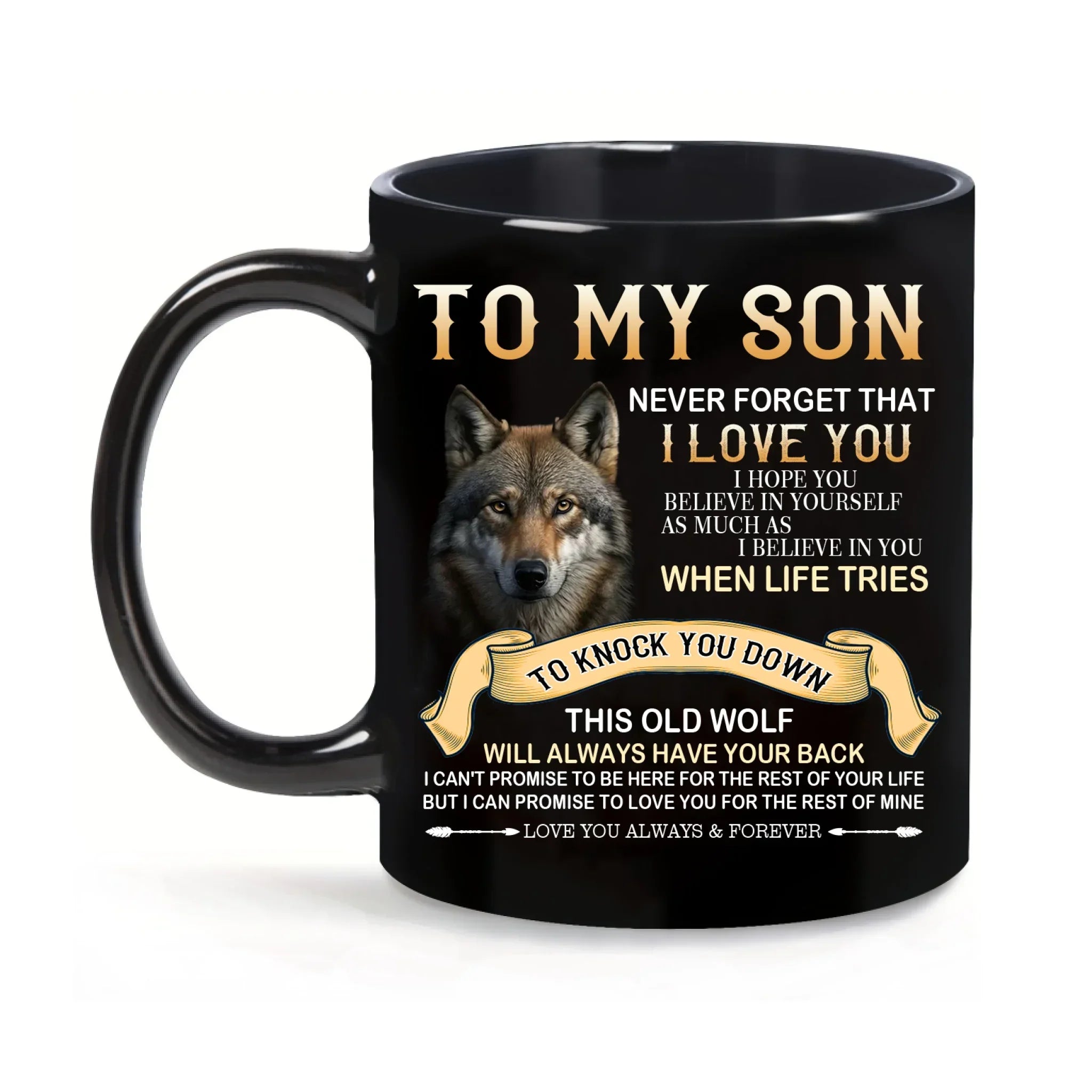 To my son - Personlised Black Wolf Pattern Coffee Mug
