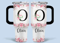 Floral Lettered Car Cup - Romantic Car Cup with Personalized Name 40oz Tumbler - Joliny