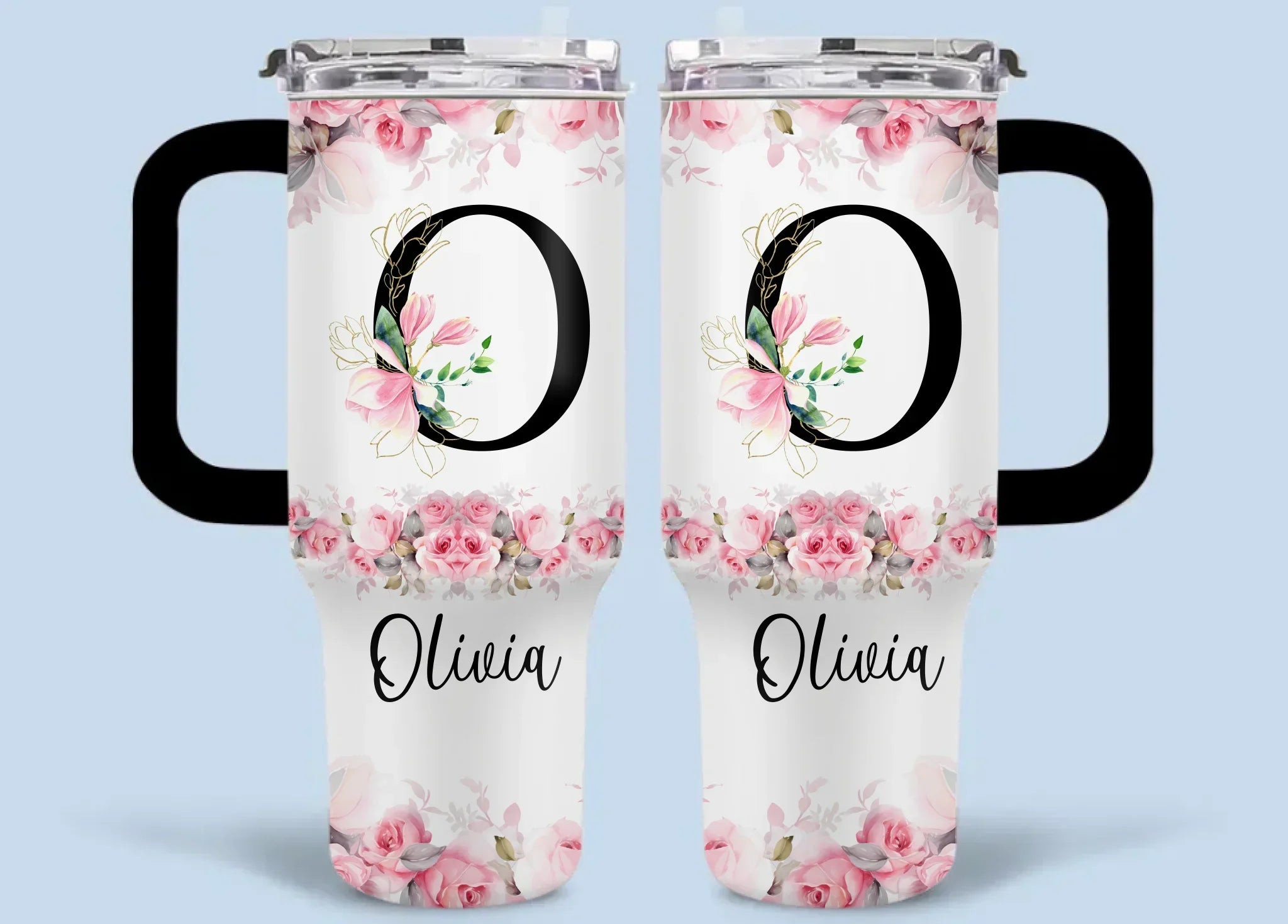 Floral Lettered Car Cup - Romantic Car Cup with Personalized Name 40oz Tumbler