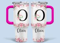 Floral Lettered Car Cup - Romantic Car Cup with Personalized Name 40oz Tumbler - Joliny