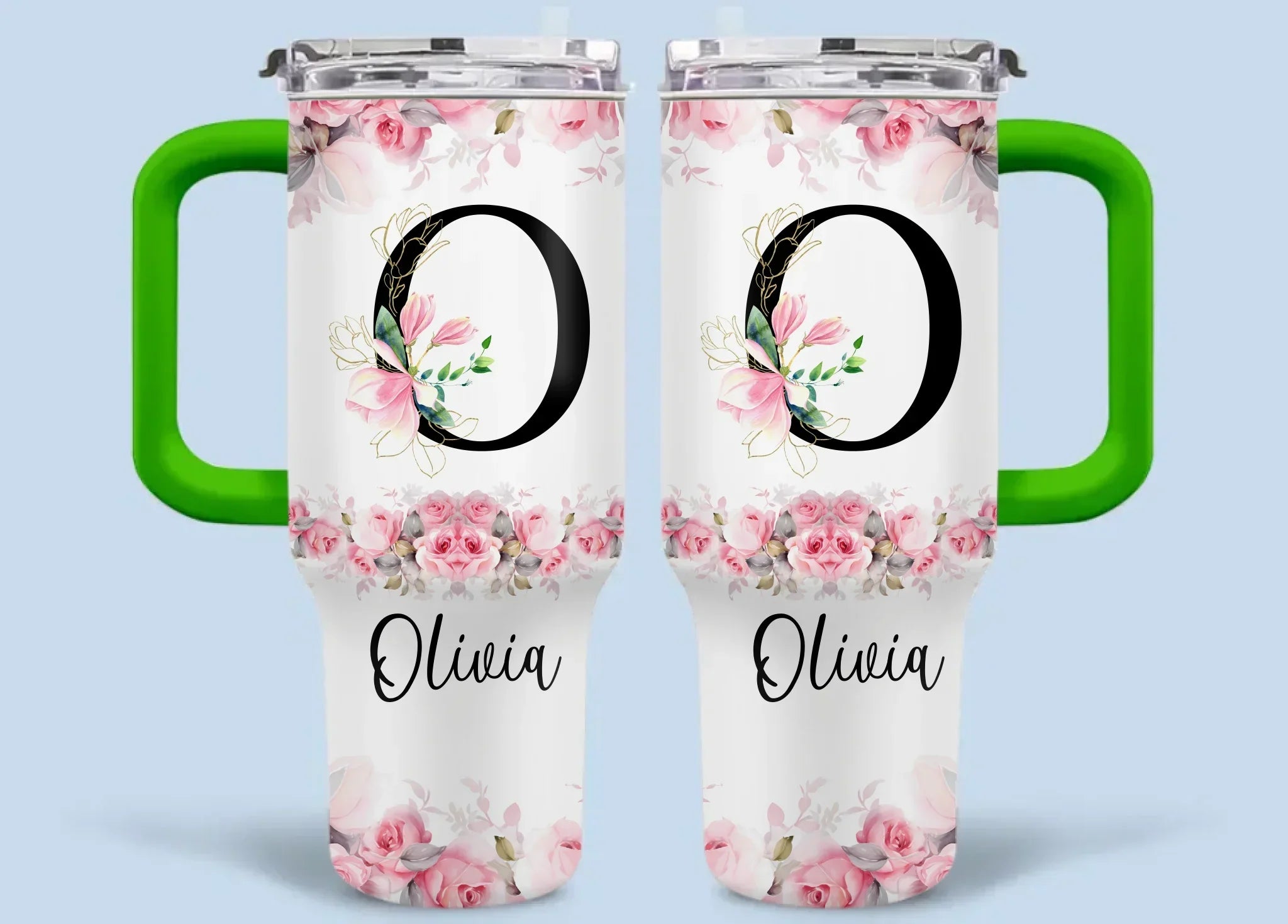 Floral Lettered Car Cup - Romantic Car Cup with Personalized Name 40oz Tumbler - Joliny