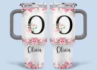 Floral Lettered Car Cup - Romantic Car Cup with Personalized Name 40oz Tumbler - Joliny