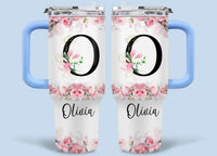 Floral Lettered Car Cup - Romantic Car Cup with Personalized Name 40oz Tumbler - Joliny