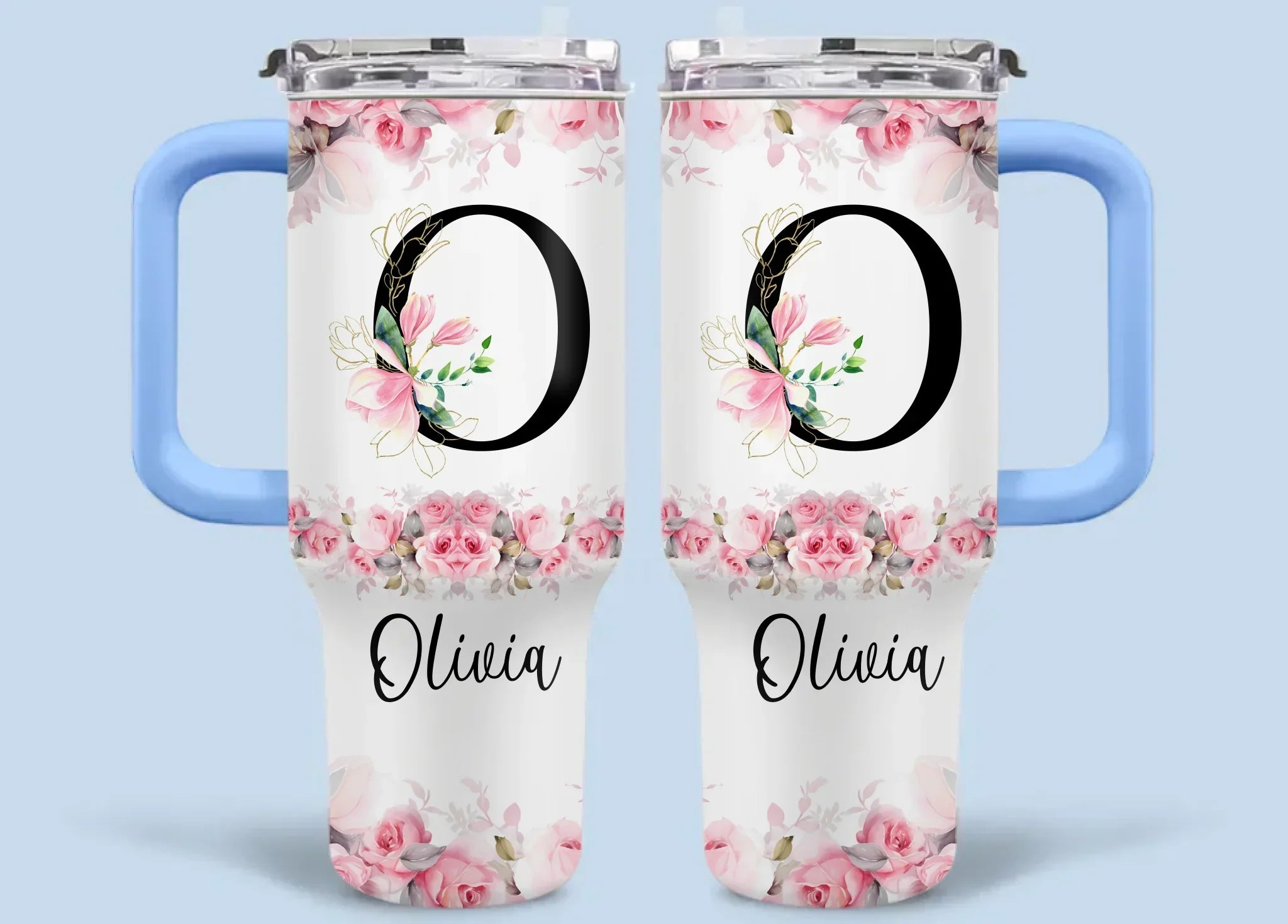 Floral Lettered Car Cup - Romantic Car Cup with Personalized Name 40oz Tumbler - Joliny