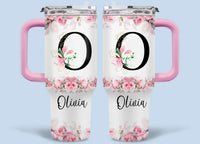 Floral Lettered Car Cup - Romantic Car Cup with Personalized Name 40oz Tumbler - Joliny