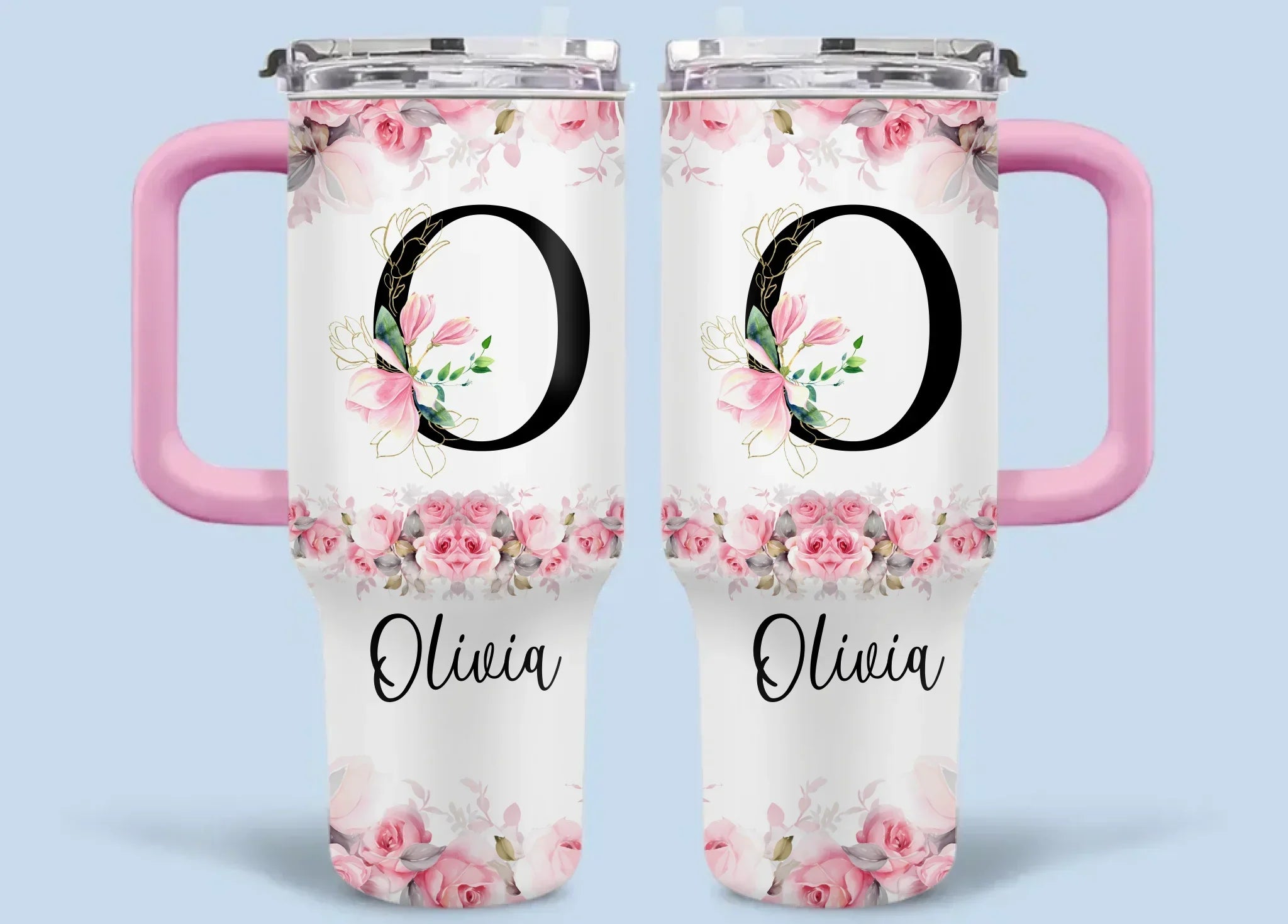 Floral Lettered Car Cup - Romantic Car Cup with Personalized Name 40oz Tumbler - Joliny
