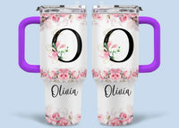 Floral Lettered Car Cup - Romantic Car Cup with Personalized Name 40oz Tumbler - Joliny