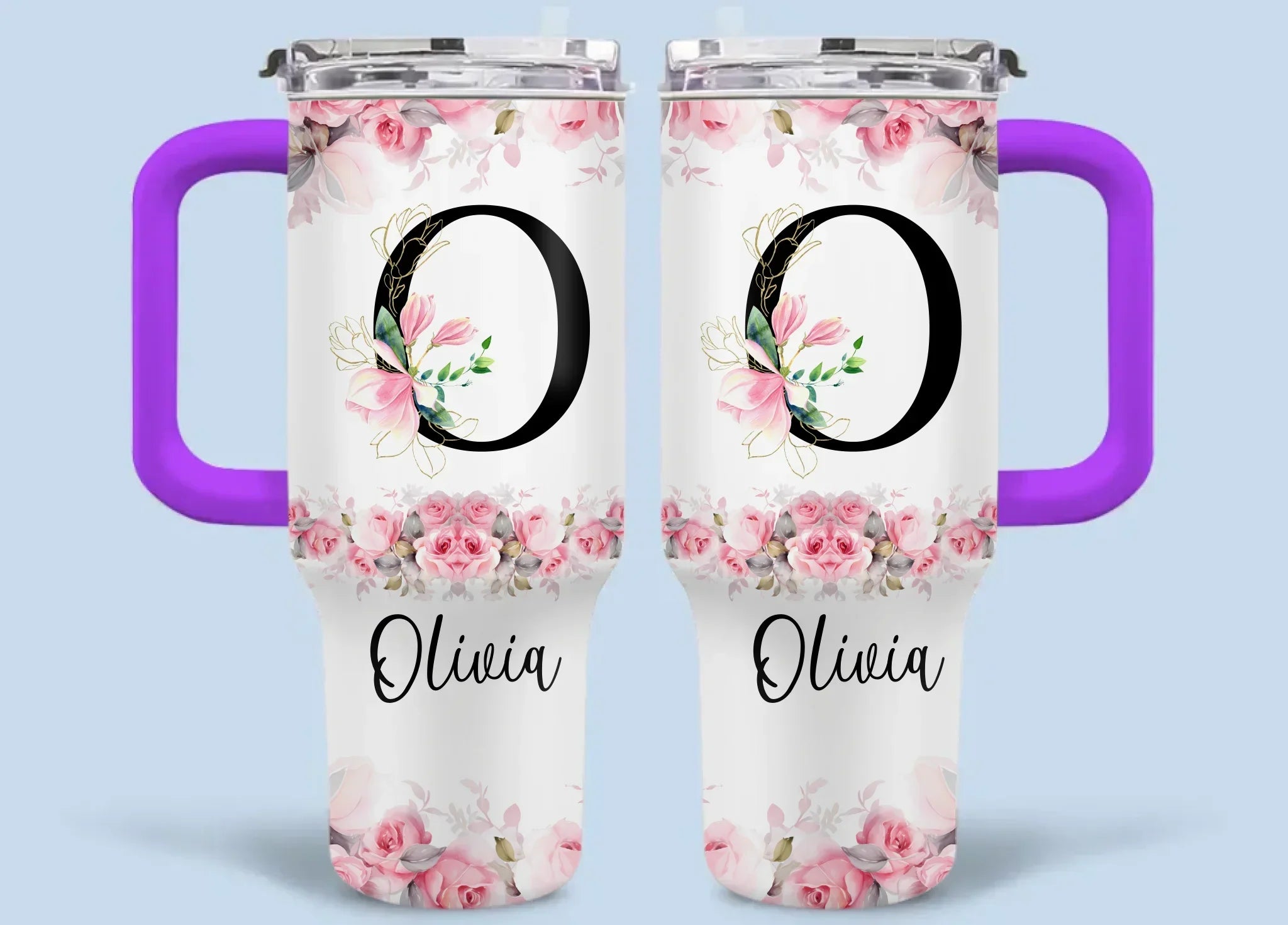 Floral Lettered Car Cup - Romantic Car Cup with Personalized Name 40oz Tumbler - Joliny