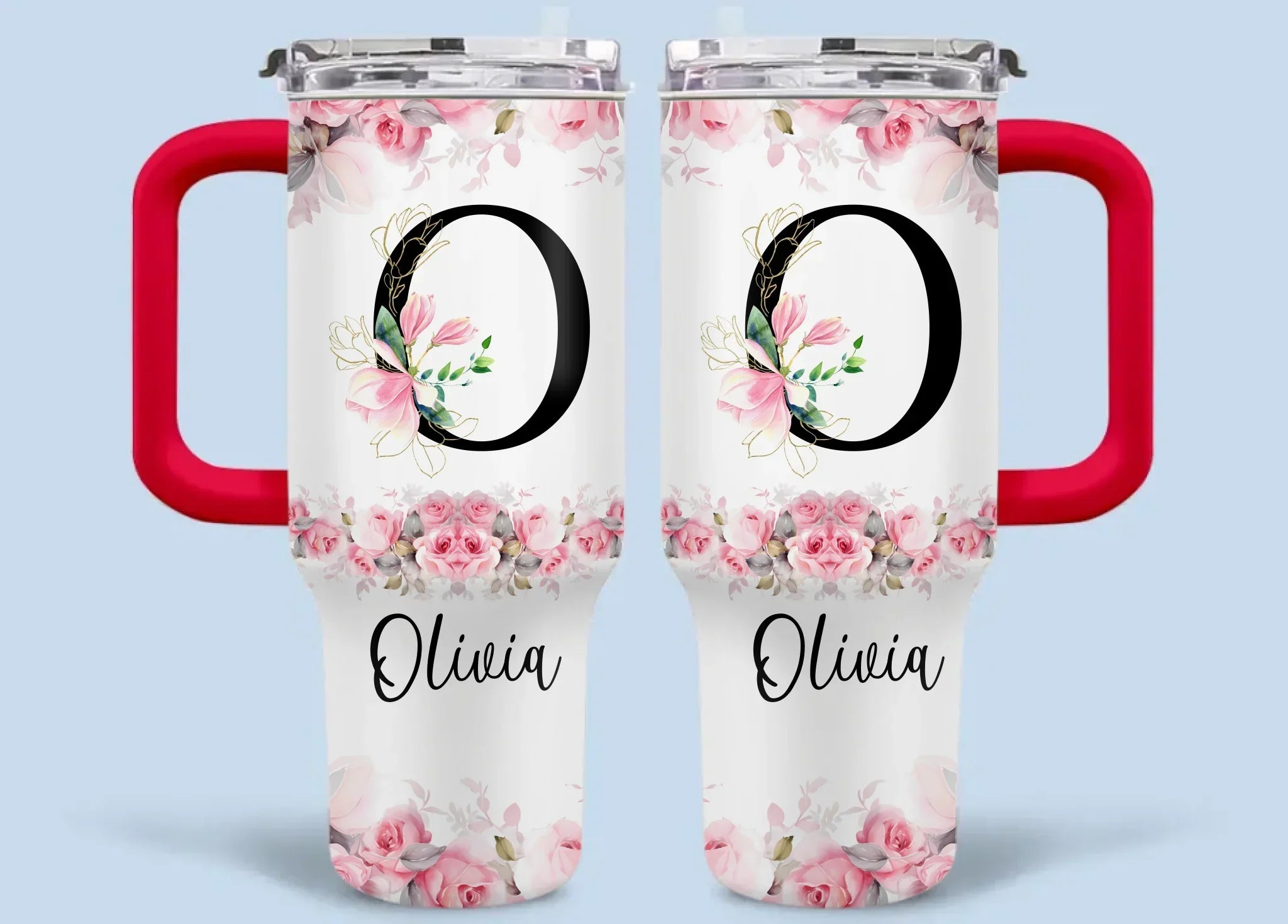 Floral Lettered Car Cup - Romantic Car Cup with Personalized Name 40oz Tumbler - Joliny