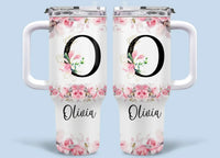 Floral Lettered Car Cup - Romantic Car Cup with Personalized Name 40oz Tumbler - Joliny