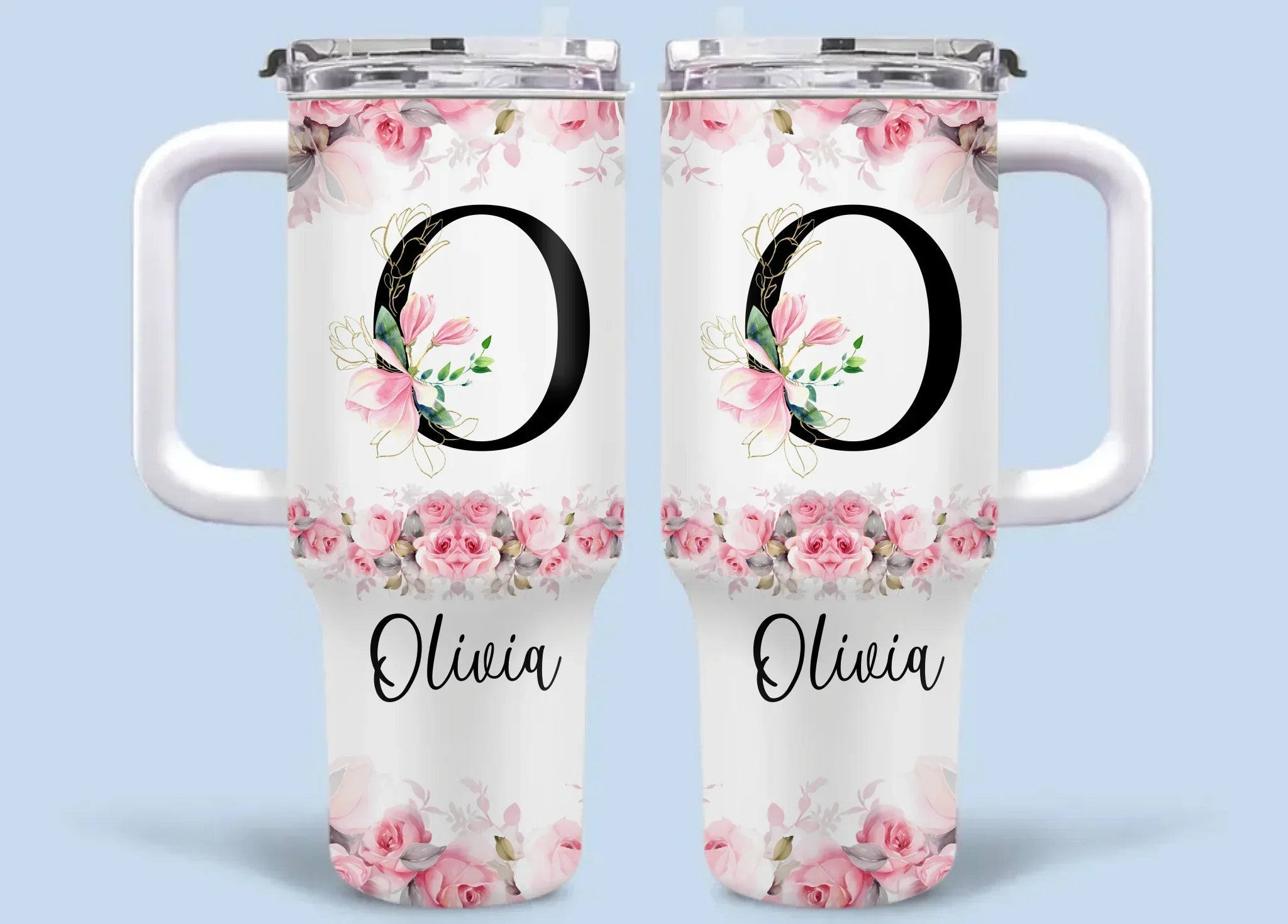 Floral Lettered Car Cup - Romantic Car Cup with Personalized Name 40oz Tumbler - Joliny