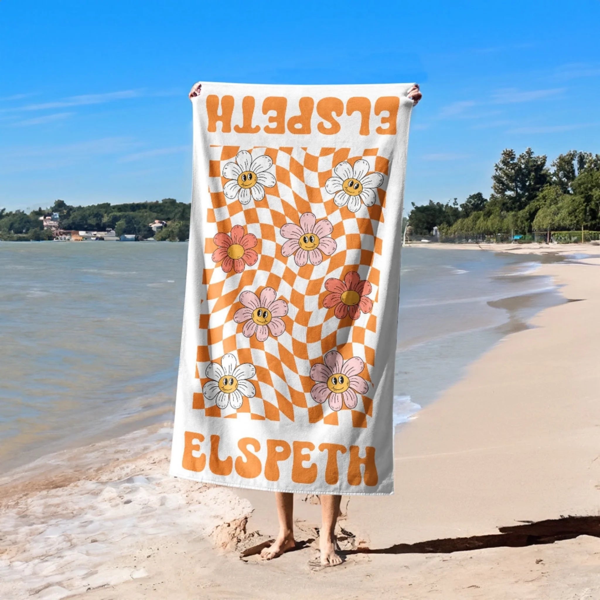 Personalized Vintage Beach Towel Name Custom Bath Towel