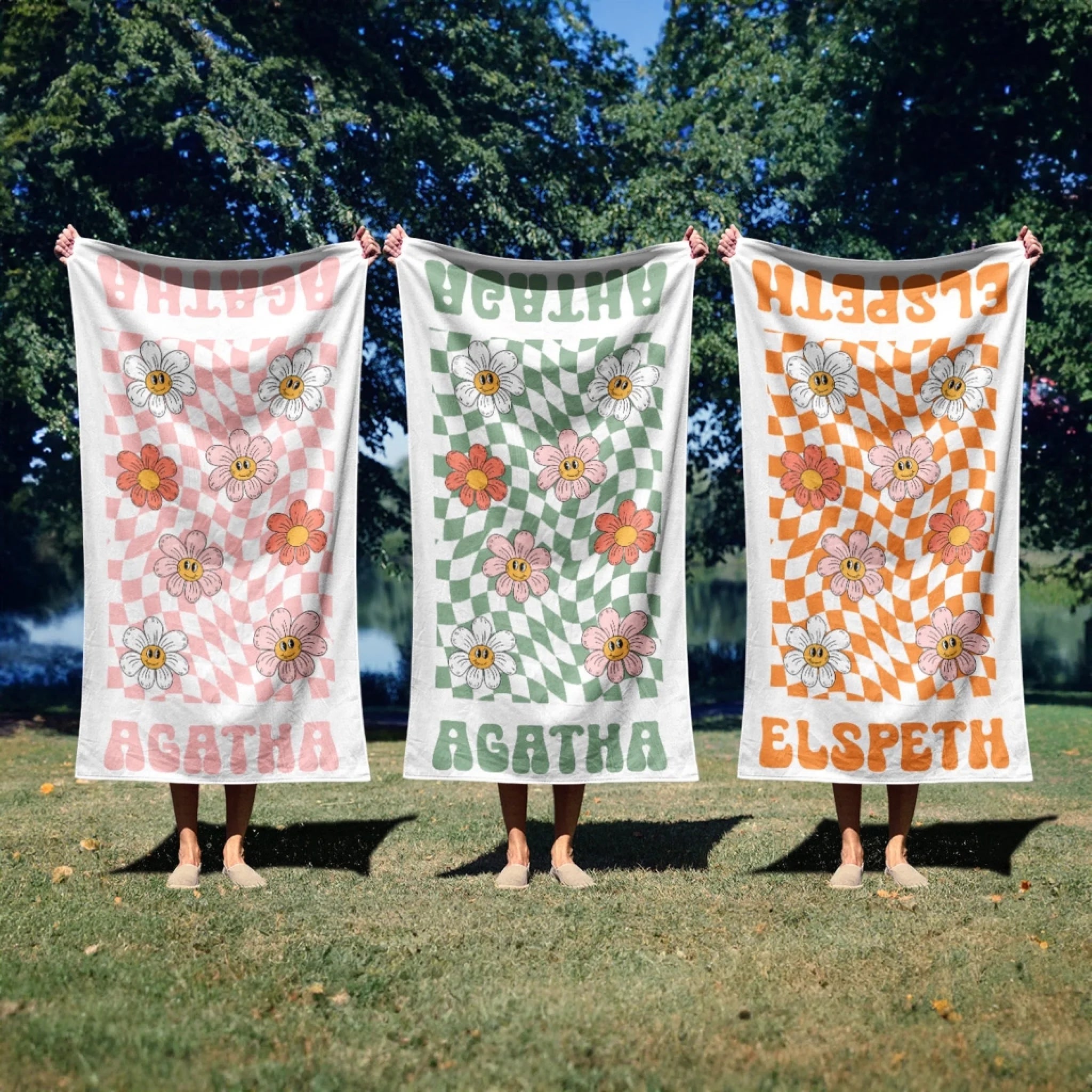 Personalized Vintage Beach Towel Name Custom Bath Towel