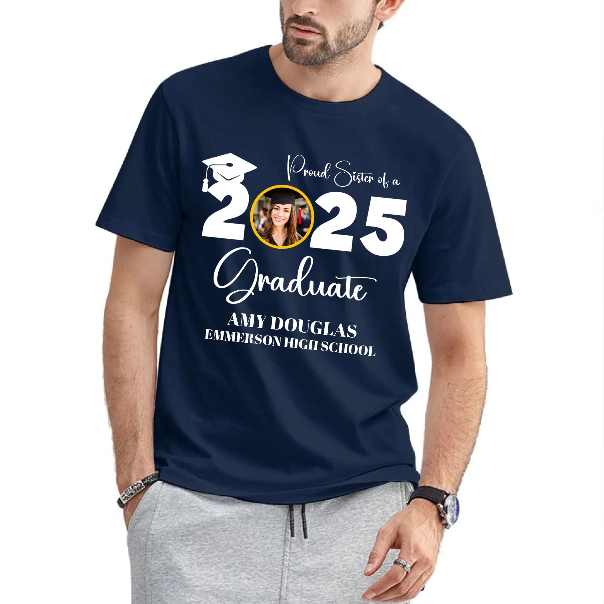 Custom Graduation Photo T-shirt, Proud Mom Of A Graduate - Joliny