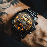 Customized Steampunk-Style Watch – Retro Gear and Engine Pattern Watch with Personalized Name Design - A Gift For Friend,Family,Mechanical Enthusiast - Joliny