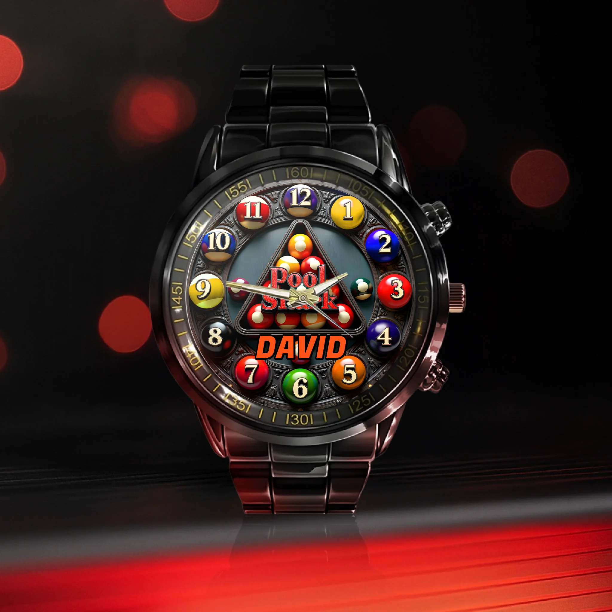Customized Billiard Pointer Watch – Personalized Name Billiard Game-themed Printed Watch - A Gift For Billiards Enthusiast,Ball Games Enthusiasts