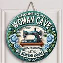 Custom Sewing Theme Door Plate - Personalized Name and Title Sewing Machine Pattern Round Wooden Sign - Gift for Family,Friend,Tailors,Sewing Enthusiasts - Joliny