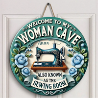 Custom Sewing Theme Door Plate - Personalized Name and Title Sewing Machine Pattern Round Wooden Sign - Gift for Family,Friend,Tailors,Sewing Enthusiasts - Joliny