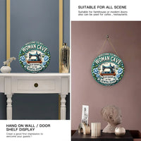 Custom Sewing Theme Door Plate - Personalized Name and Title Sewing Machine Pattern Round Wooden Sign - Gift for Family,Friend,Tailors,Sewing Enthusiasts - Joliny