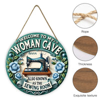 Custom Sewing Theme Door Plate - Personalized Name and Title Sewing Machine Pattern Round Wooden Sign - Gift for Family,Friend,Tailors,Sewing Enthusiasts - Joliny
