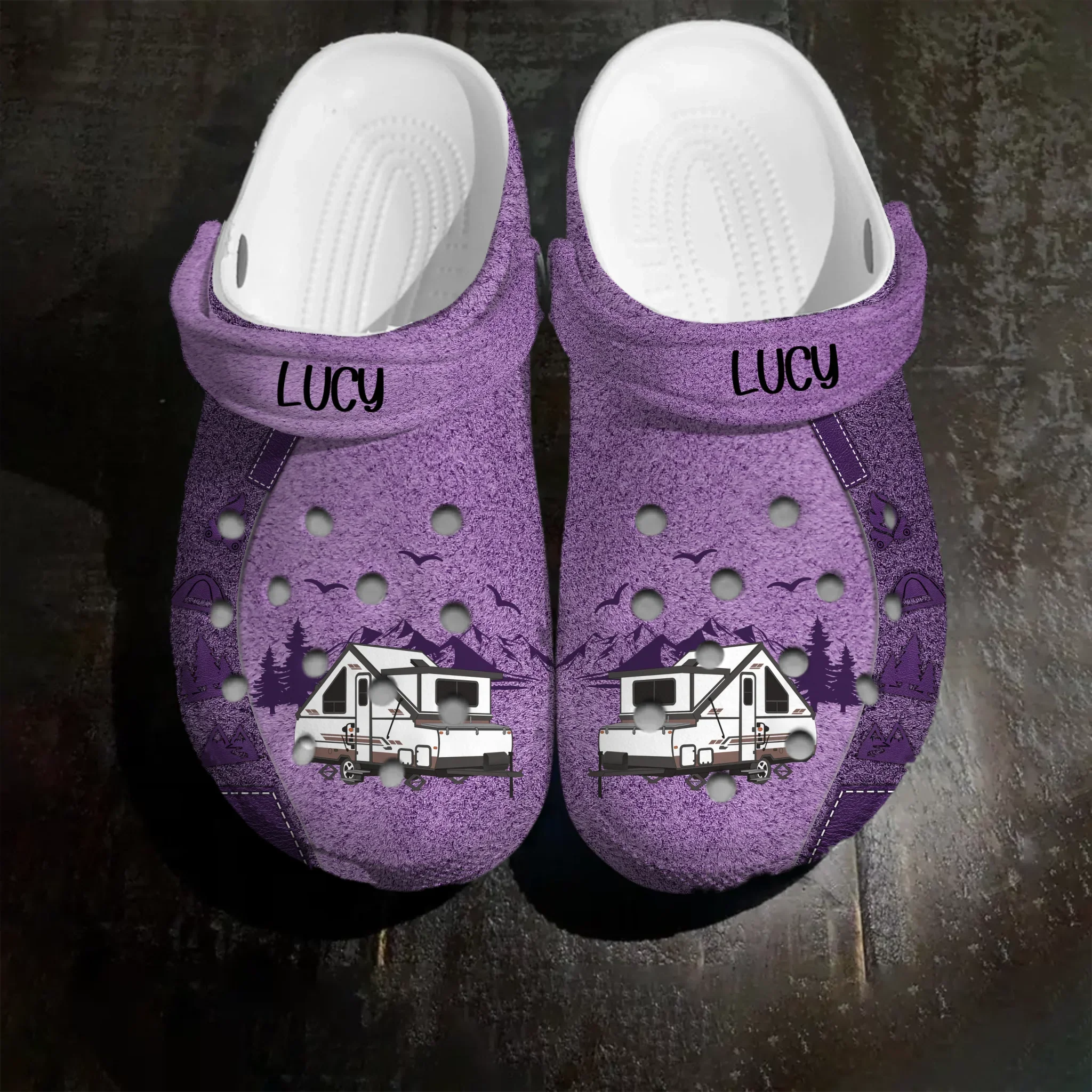 Camping in Mountains - Personalized Name Comfortable Slipper Shoes