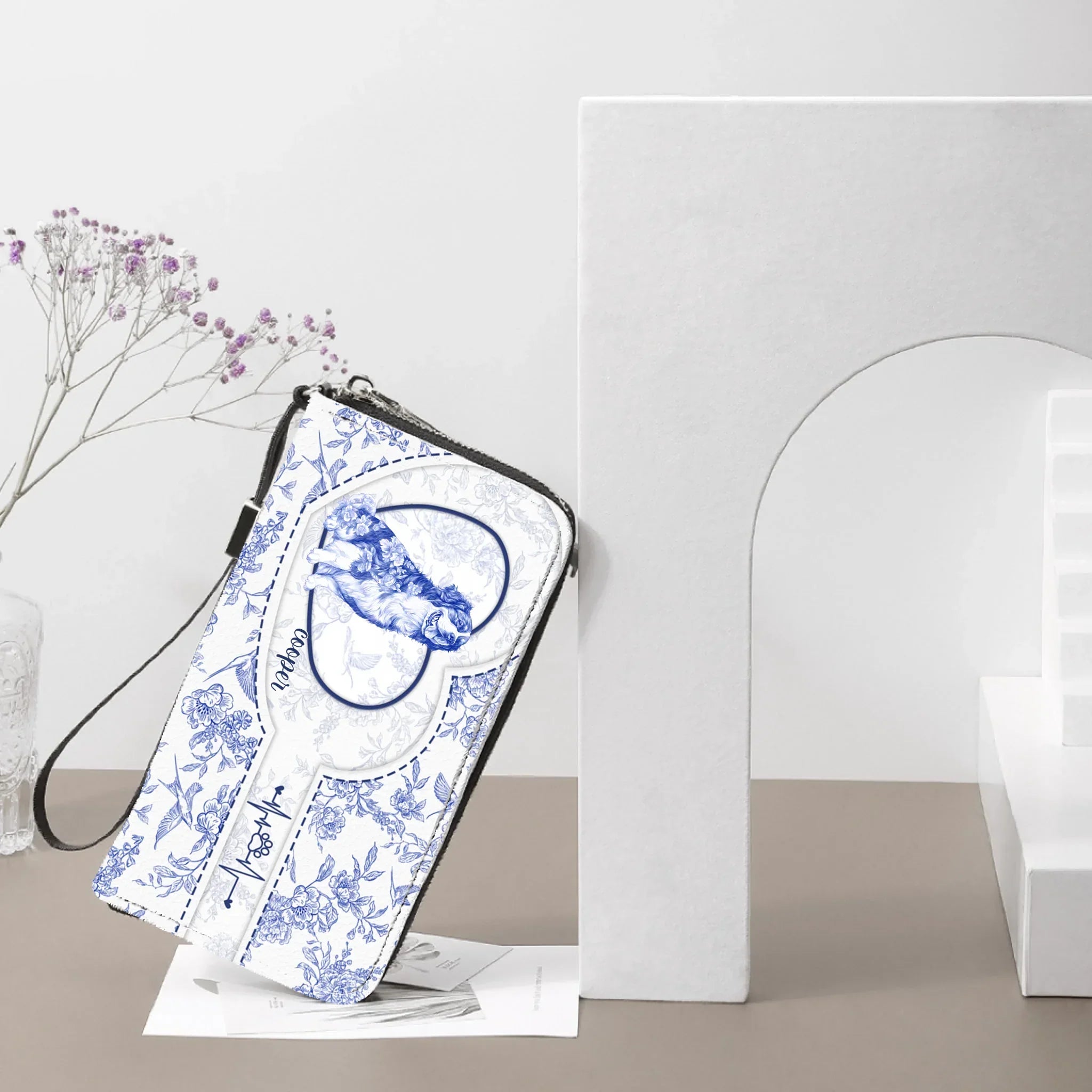Dog Lover Gift Custom Toile De Jouy French Style - Personalized Long Wallet